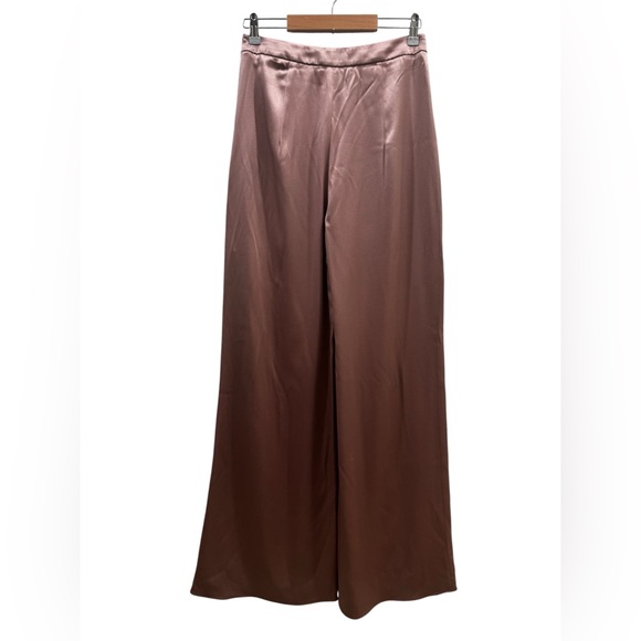 Cushnie High-Waisted Wide Leg Silk Pants Wood Rose - Picture 2 of 6